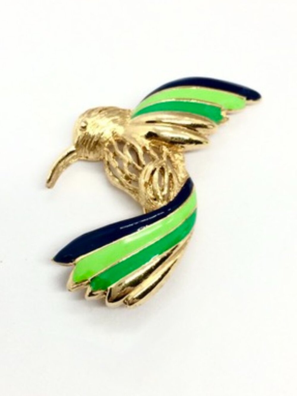 VINTAGE NAPIER BROOCH Hummingbird Bird Blue Green Enamel Gold Tone Figural